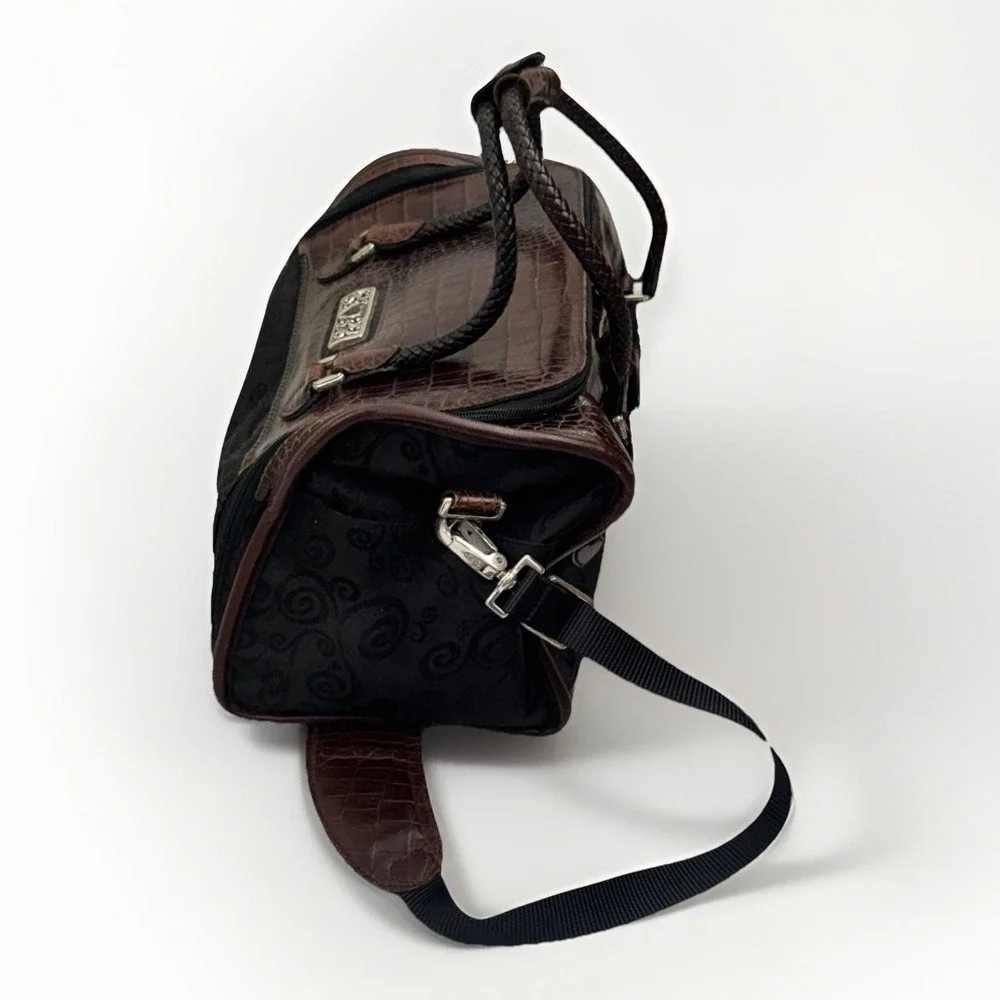 Brighton Travel Train Case Cosmetic Bag Dark Brown Croc Black Heart Hardware - Picture 2 of 11